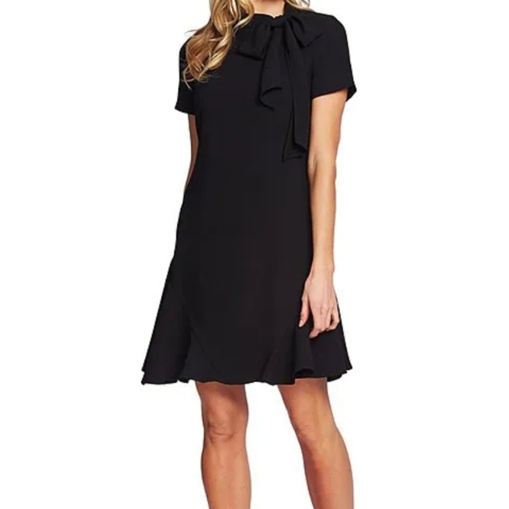 CeCe Woman Bow Neck Short Sleeve Dress A-Line Bow Dress Black Size 12